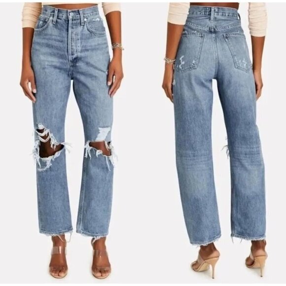 AGOLDE Women's size 26 Loose Fit 90's Mid Rise Distressed Destroyed Jeans - Picture 1 of 16